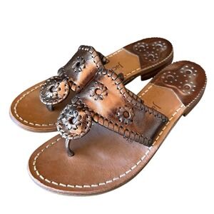 Jack Rogers Womens Jacks Flat Sandal Metallic Copper Leather Thong Size 6M